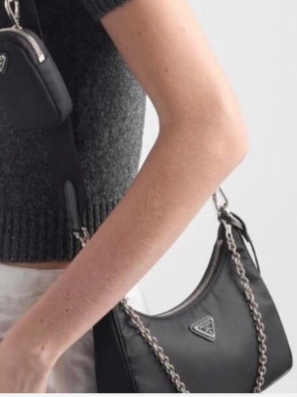 Prada Black Nylon Shoulder Bag with Silver Chain